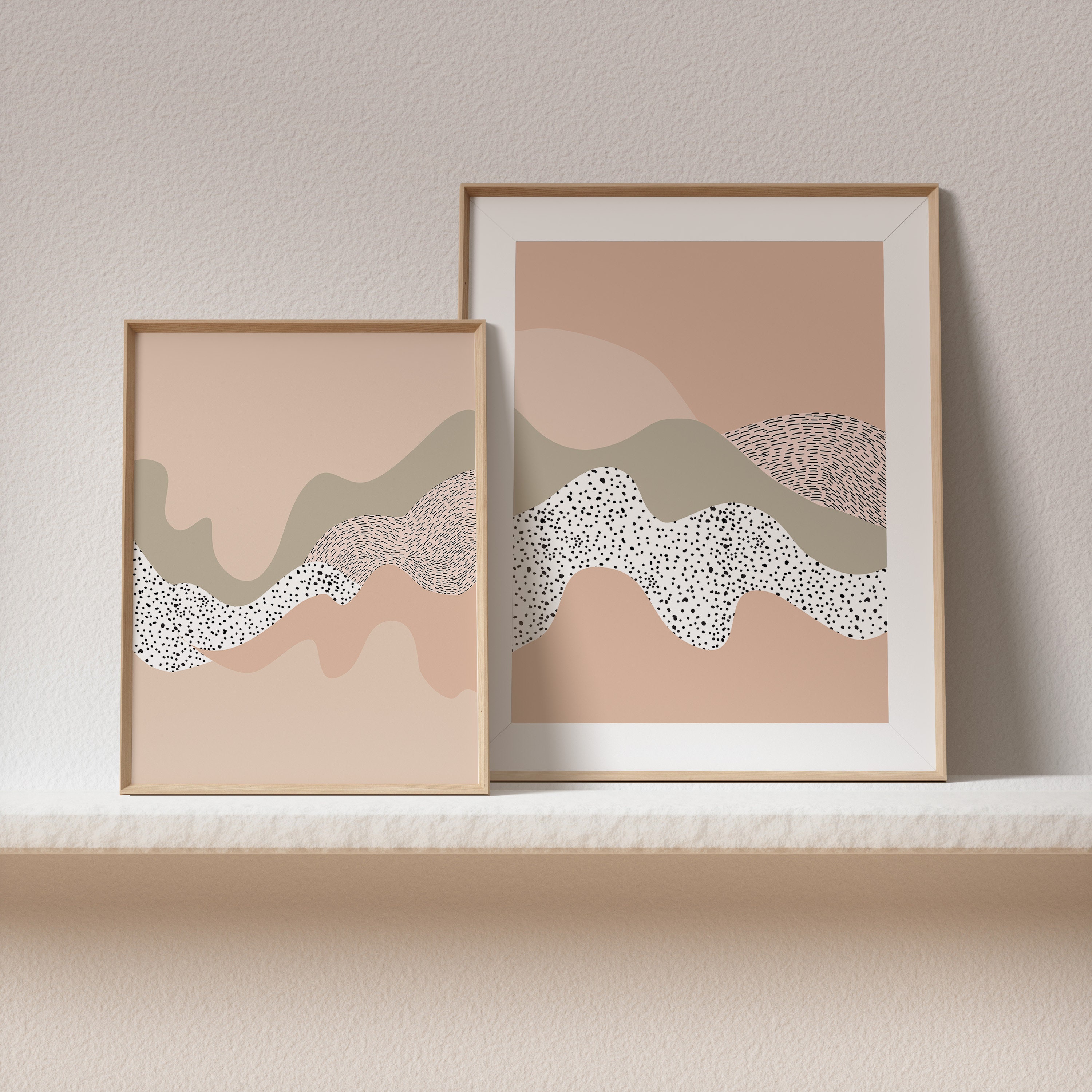 Neutral Abstract Wall Art Set of 2,mid Century Modern Art Print,digital ...