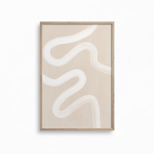 Lámina artística abstracta de una sola línea en tonos neutros, formas minimalistas en color beige (descarga digital)