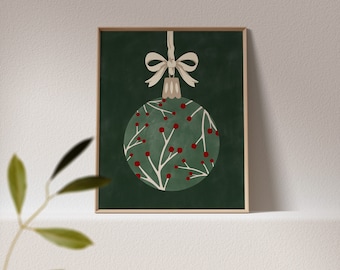 Christmas Wall Art,Christmas Printable,Christmas Tree Ornament Print,Downloadable Green Xmas Art,Winter Holiday Decor,Christmas Decoration