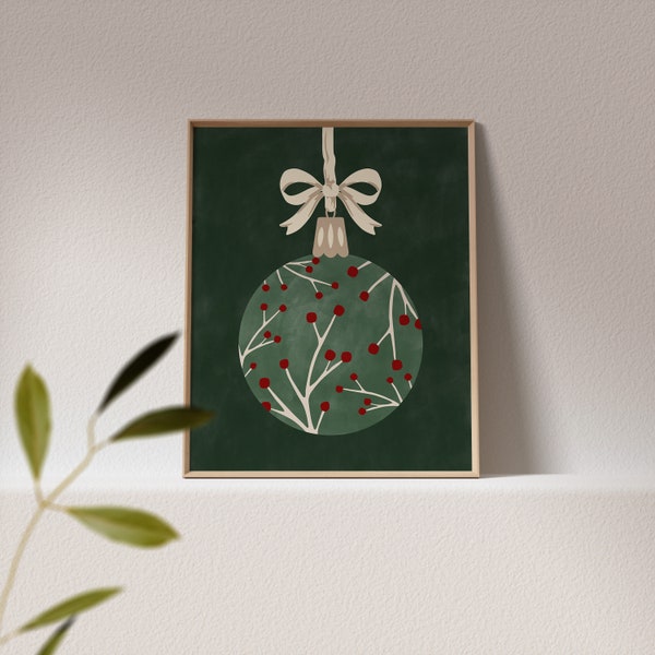 Christmas Wall Art,Christmas Printable,Christmas Tree Ornament Print,Downloadable Green Xmas Art,Winter Holiday Decor,Christmas Decoration