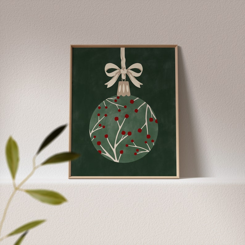 Christmas Wall Art,Christmas Printable,Christmas Tree Ornament Print,Downloadable Green Xmas Art,Winter Holiday Decor,Christmas Decoration image 1