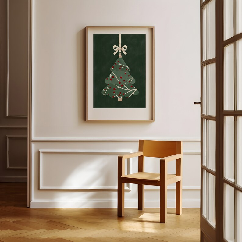 Downloadable Christmas Wall Art Set,Christmas Ornaments Printable Art,Dark Green Joy Print,Winter Botanicals Artwork,Festive Holiday Decor image 4