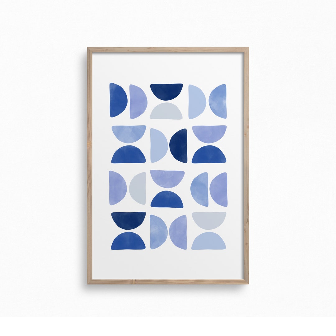 Downloadable Abstract Art,blue Navy Printable Art,semicircle Shapes ...