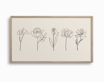 Samsung Frame TV Art,One Line Flower Art,Downloadable One Line Drawing,Neutral Art for TV,Minimalist Beige Art,Minimal Floral Boho Art
