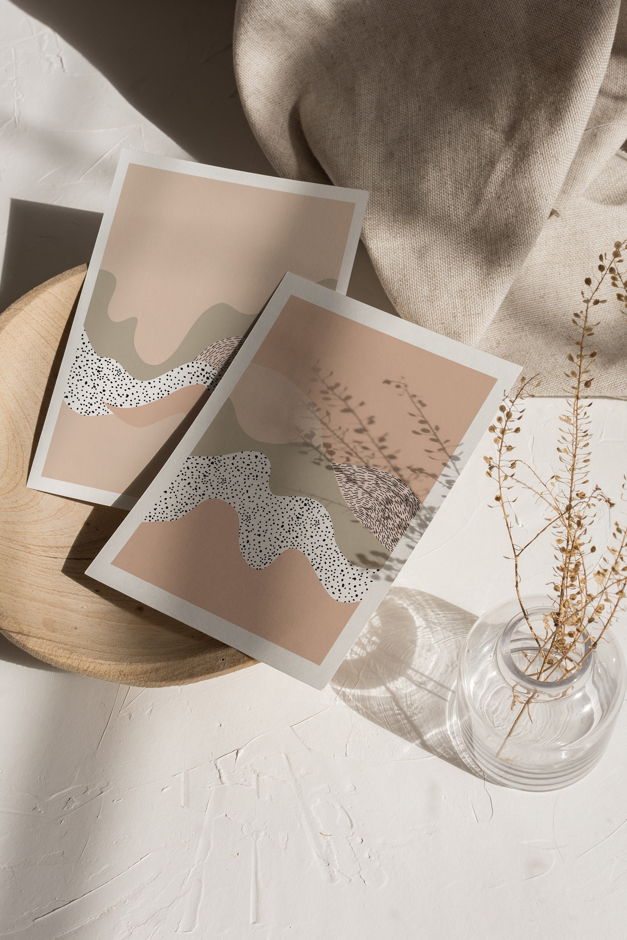 Neutral Abstract Wall Art Set of 2,mid Century Modern Art Print,digital ...