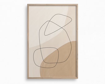 Abstract Geometric Wall Art,Neutral Printable Art,Organic Shapes Art Print,Downloadable Line Drawing,Earth Tones Wall Decor,Digital download
