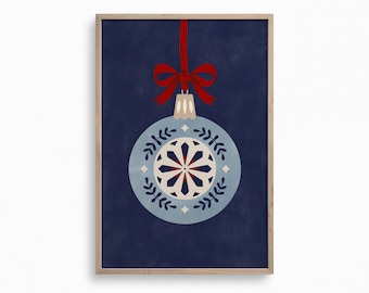 Christmas Wall Art,Christmas Printable,Christmas Tree Ornament Print,Downloadable Navy Xmas Art,Winter Holiday Decor,Christmas Decoration