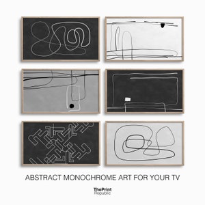 Abstract Monochrome Samsung Frame TV Art Set,Simple Minimalist Black White TV Art Bundle,Line Art Drawings