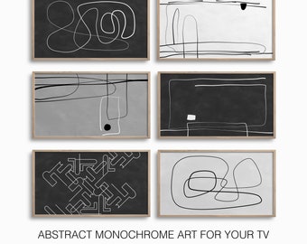 Abstract Monochrome Samsung Frame TV Art Set,Simple Minimalist Black White TV Art Bundle,Line Art Drawings