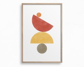 Semi Circle Printable Art,Downloadable Mid Century Modern Print,Boho Wall Print,Yellow and Red Wall Art,Minimal Artwork,Geometric Poster