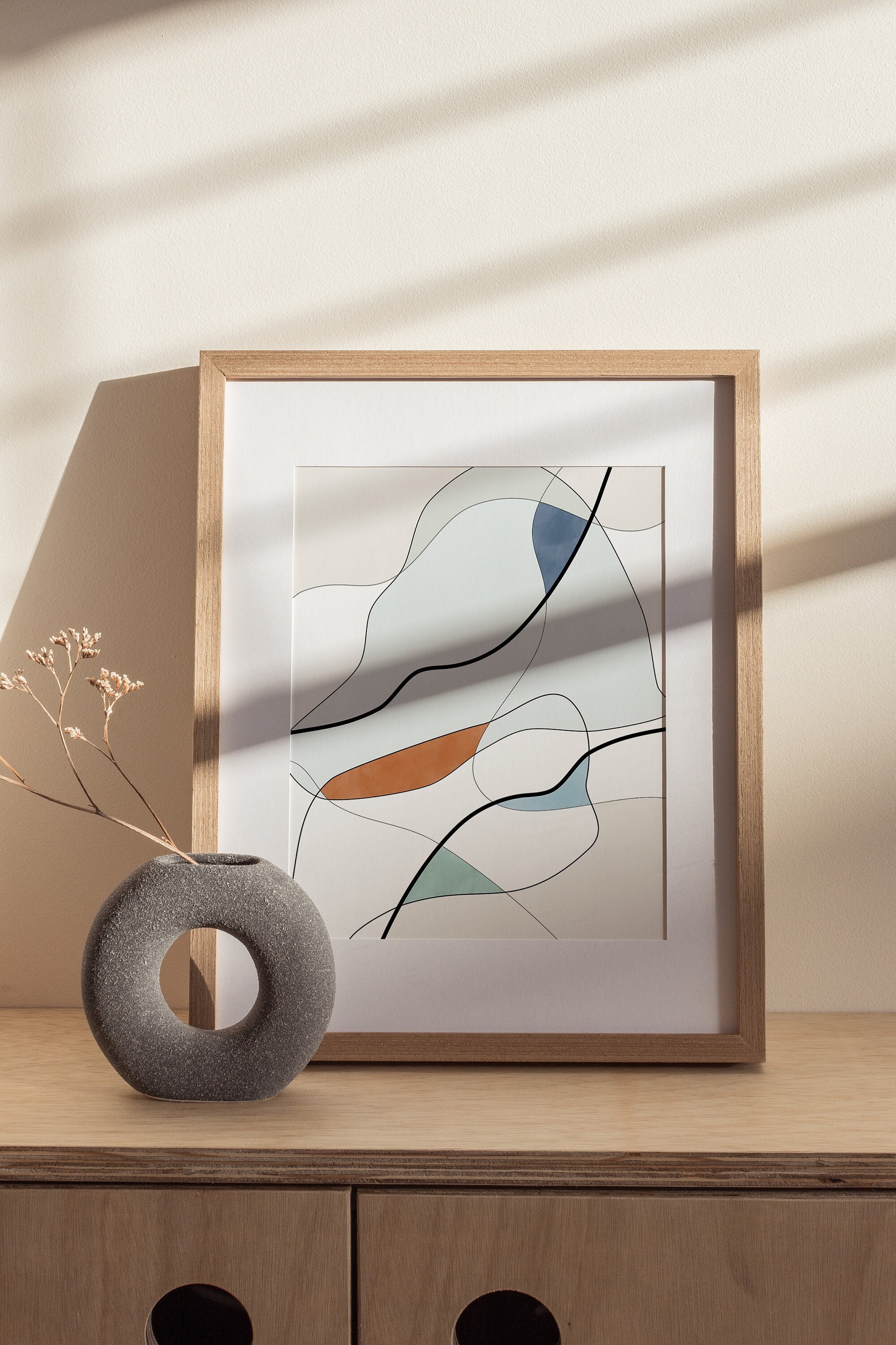 Minimal Line Art,abstract Shapes Printable Art,blue Rust Minimalist ...