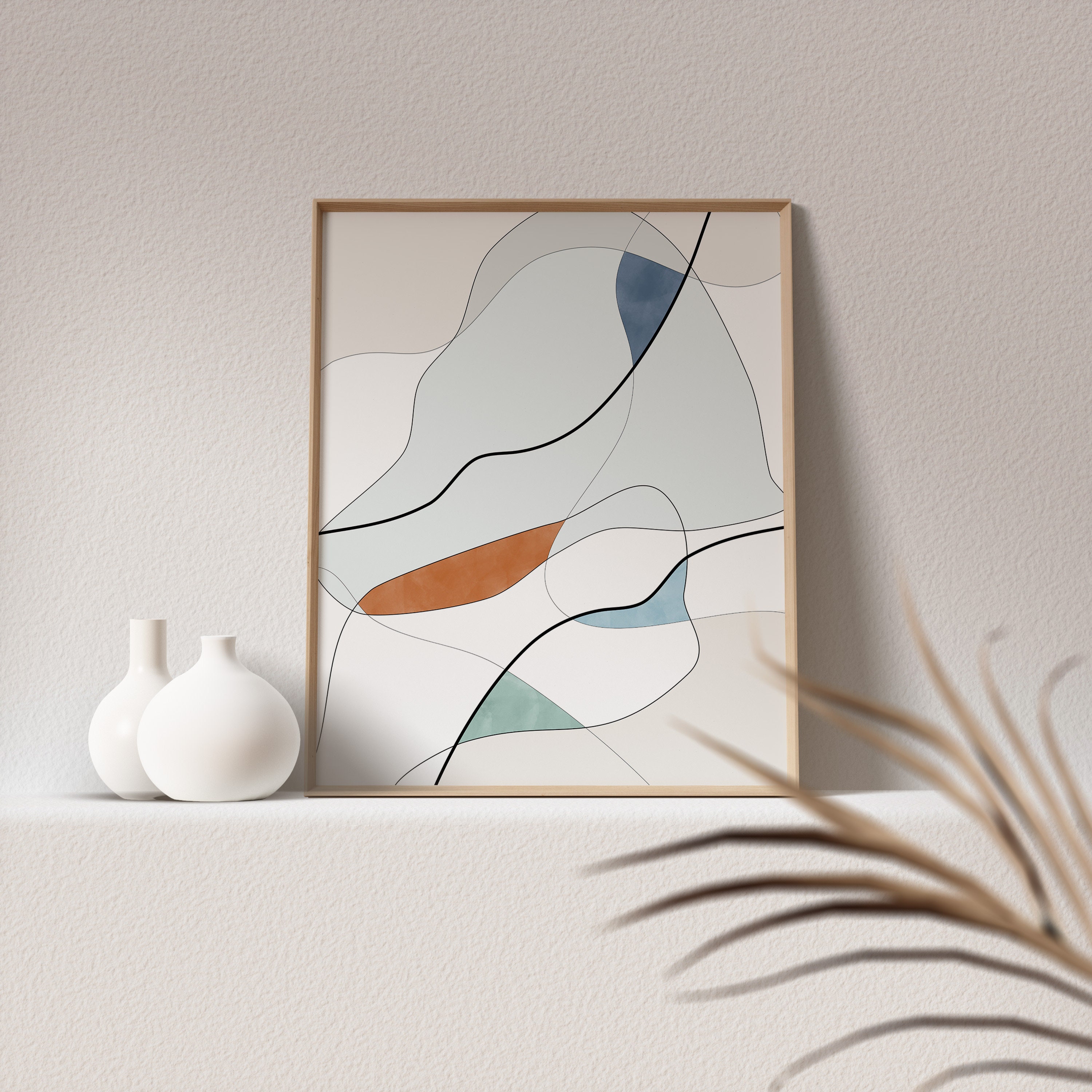 Minimal Line Art,abstract Shapes Printable Art,blue Rust Minimalist ...