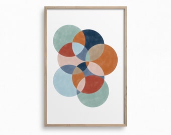 Mid Century Circles Print,Downloadable Geometric Art Print,Navy Terracotta Teal Wall Art,Minimal Boho Wall Print,Minimalist Printable Art