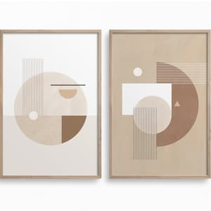 Minimalist set of 2,Abstract Shapes Prints,Mid Century Line Art,Downloadable Geometric Art,Neutral Boho Printable Art,Minimal Square Artwork