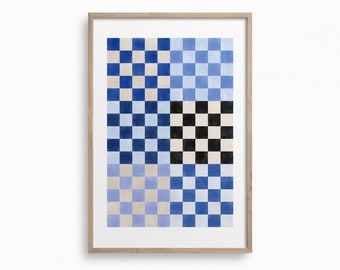 Checkered Print,Downloadable Retro Wall Art,Checkerboard Art Print,Groovy Blue Print,Trendy Boho Printable Art,Geometric Poster Print