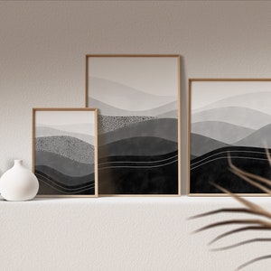 Downloadable Black and White Landscape Print,Set of 3 Minimalist Prints,Printable Grey Tones Wall Art,Mountains Art Print,Boho Wall Decor
