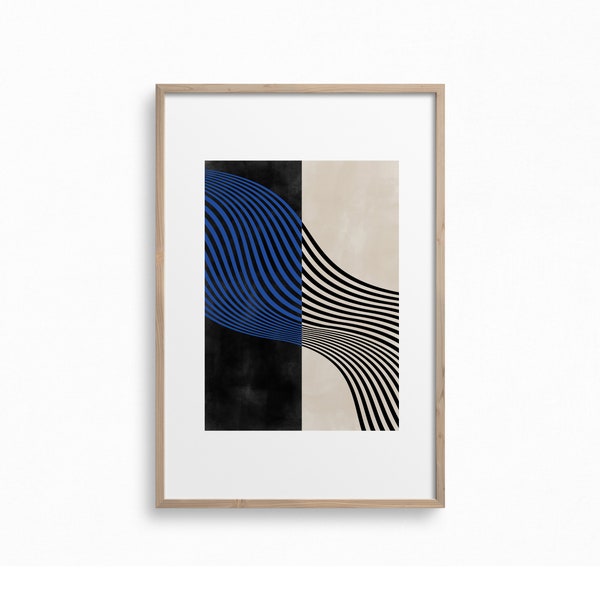 Downloadable Neutral Art Print,Large Geometric Painting,Abstract Wavy Lines Print,Minimalist Wall Art,Blue Printable Art,Japandi Wall Decor,