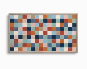 Abstract Samsung Frame TV Art,Checkered Autumn Tones Digital Download Art for TV,Trendy Cute Geometric Mid Century Art