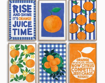 Orange Printable Wall Art,Downloadable Fruits Gallery Wall,Aesthetic Kitchen Wall Decor,Hand Drawn Oranges,Vintage Colourful Pastels Fruits