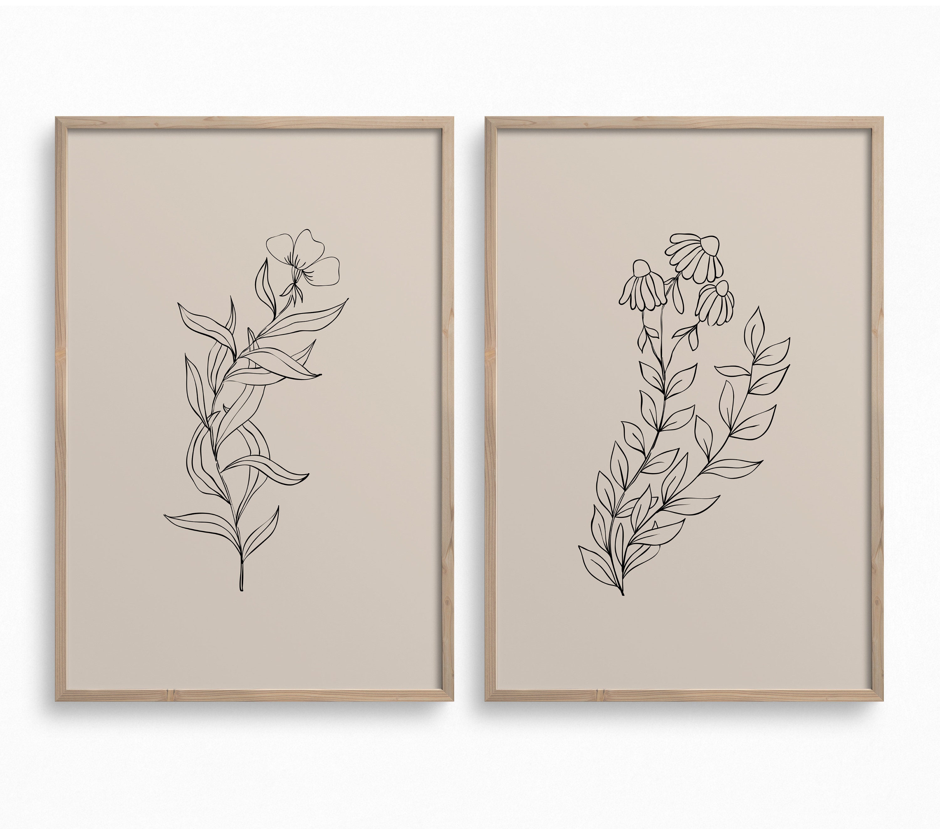 Minimalist Botanical Line ArtSet of 2 Downloadable Wild | Etsy