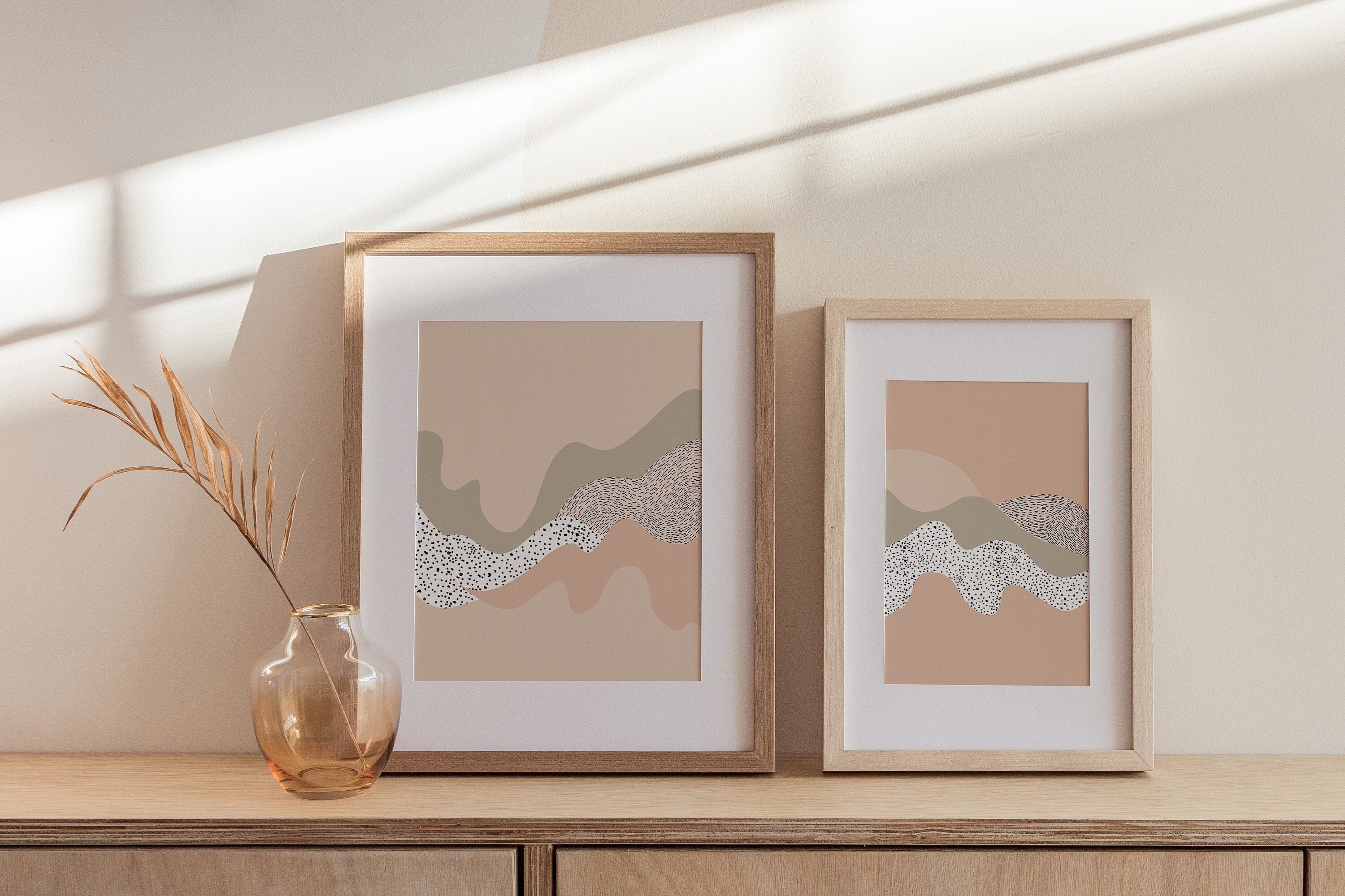 Neutral Abstract Wall Art Set of 2,mid Century Modern Art Print,digital ...