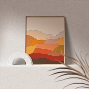 Downloadable Burnt Orange Landscape Print,Terracotta Mountain Print,Minimalist Print,Mid Century Modern Wall Art,Boho Sunset Printable Art