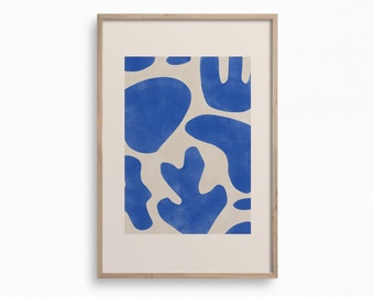 Abstract Cutout Art Print,Matisse Inspired Downloadable Print,Royal Blue and Beige Wall Art,Organic Shapes Printable Art,Boho Wall Decor