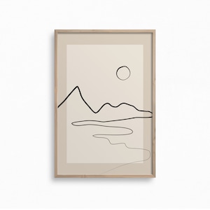 Landscape Line Art,Downloadable Neutral Art Print,Boho Wall Decor,Abstract Single Line,Beige Printable Wall Art,Minimalist Mountains Print image 2