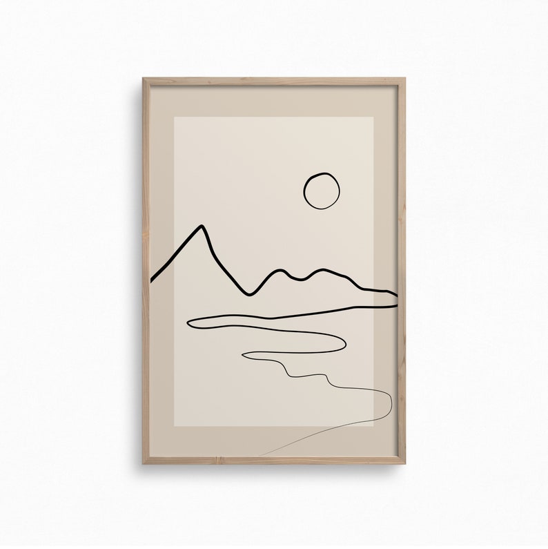 Landscape Line Art,Downloadable Neutral Art Print,Boho Wall Decor,Abstract Single Line,Beige Printable Wall Art,Minimalist Mountains Print image 2