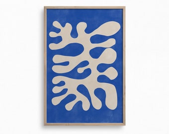 Matisse Inspired Downloadable Print,Abstract Cutout Art Print,Royal Blue and Beige Wall Art,Organic Shapes Printable Art,Boho Wall Decor
