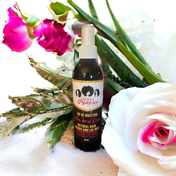 Sip Of Moisture Loc and Braid Spray, Rose Water and Aloe Infused With Hair Growth Herbs, Natural Hair Growth Spray, For All Hair Types