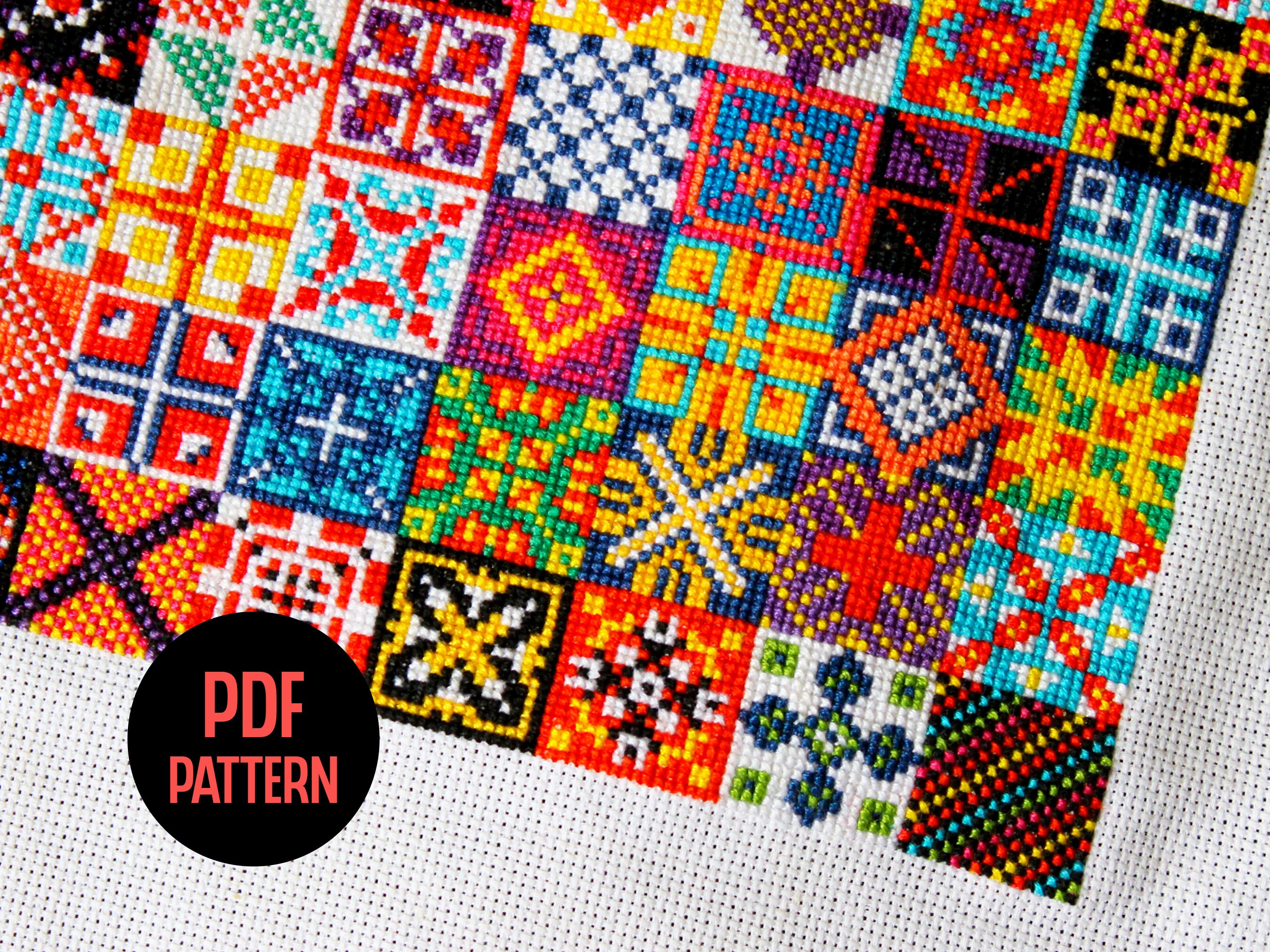 Tile Stitching Pattern Colorful Tiles, Cross Stitch Pattern, Digital File Only, Instant ...