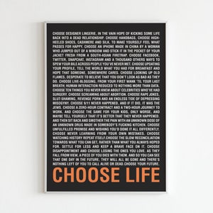 Trainspotting 2, Choose Life Speech, Typographic Printable Art, Pop-Art, Home Decor