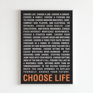 Trainspotting, Scegli il discorso della vita, Arte tipografica stampabile, Pop-Art, Decorazioni per la casa