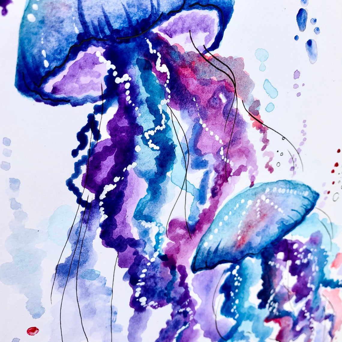 Jellyfish in Watercolor Original Painting Blue and Purple Etsy