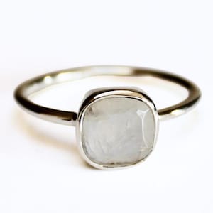 Moonstone April Birthstone Ring – 925 Sterling Silver Square-Cut Solitaire Natural Gemstone - US Sizes 5-10