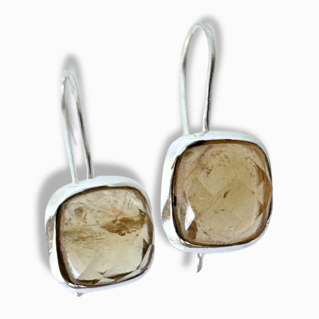 Orecchini Pendenti Argento 925 Con Zirconi E Citrino, Pietra Nascita Novembre, Jewellerybox