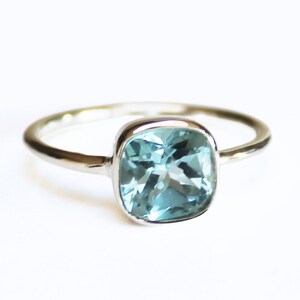 Blue Topaz December Birthstone Ring – 925 Sterling Silver Square-Cut Solitaire Natural Gemstone - US Sizes 5-10