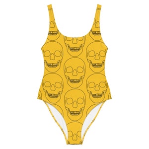 Skull Lines-Yellow-Punkdemonium-One-Piece Swimsuit (XS-3XL)