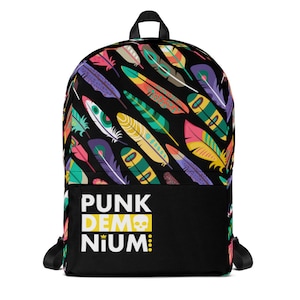 Multicoloured Feather Pattern-Black base-Punkdemonium-Backpack
