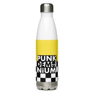 Checkered-Black & White with Yellow-Punkdemonium-Stainless Steel Water Bottle