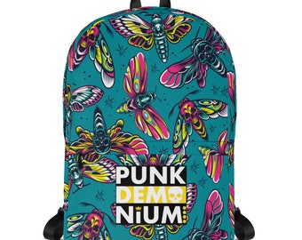 Colourful-Moth Skull Pattern-Teal-Punkdemonium-Backpack-Laptop Bag