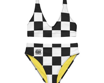 Bikini taille haute Checkered-Black & White-Punkdemonium-Recycled (tailles de XS-3XL)