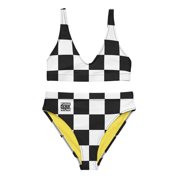 Checkered-Black & White-Punkdemonium-Recycled high-waisted bikini (sizes from XS-3XL)