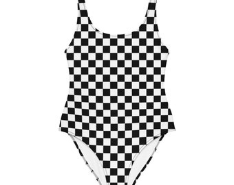 Checkered-Black & White-Punkdemonium-One-Piece Swimsuit (XS-3XL)