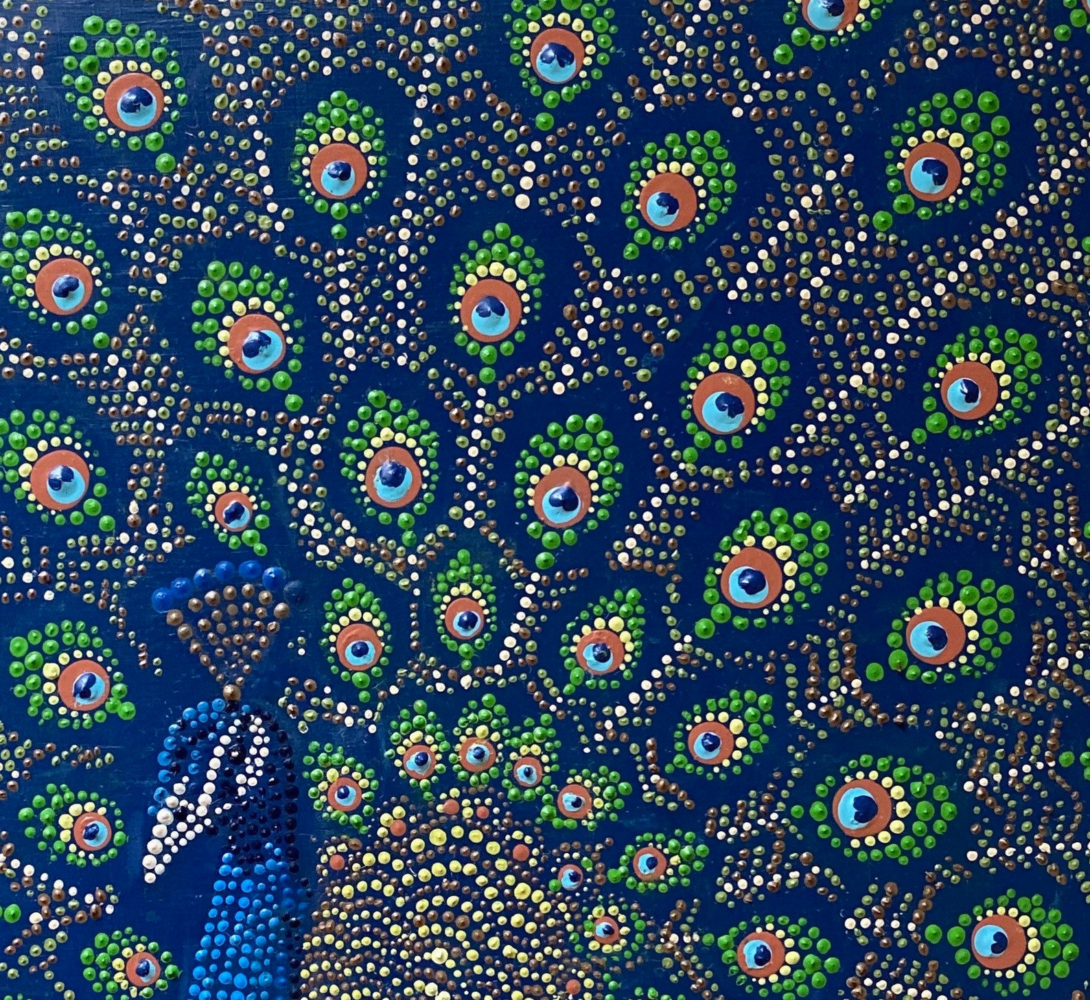 Peacock Wall Hanging Dot Art Canvas Original Peacock Canvas - Etsy