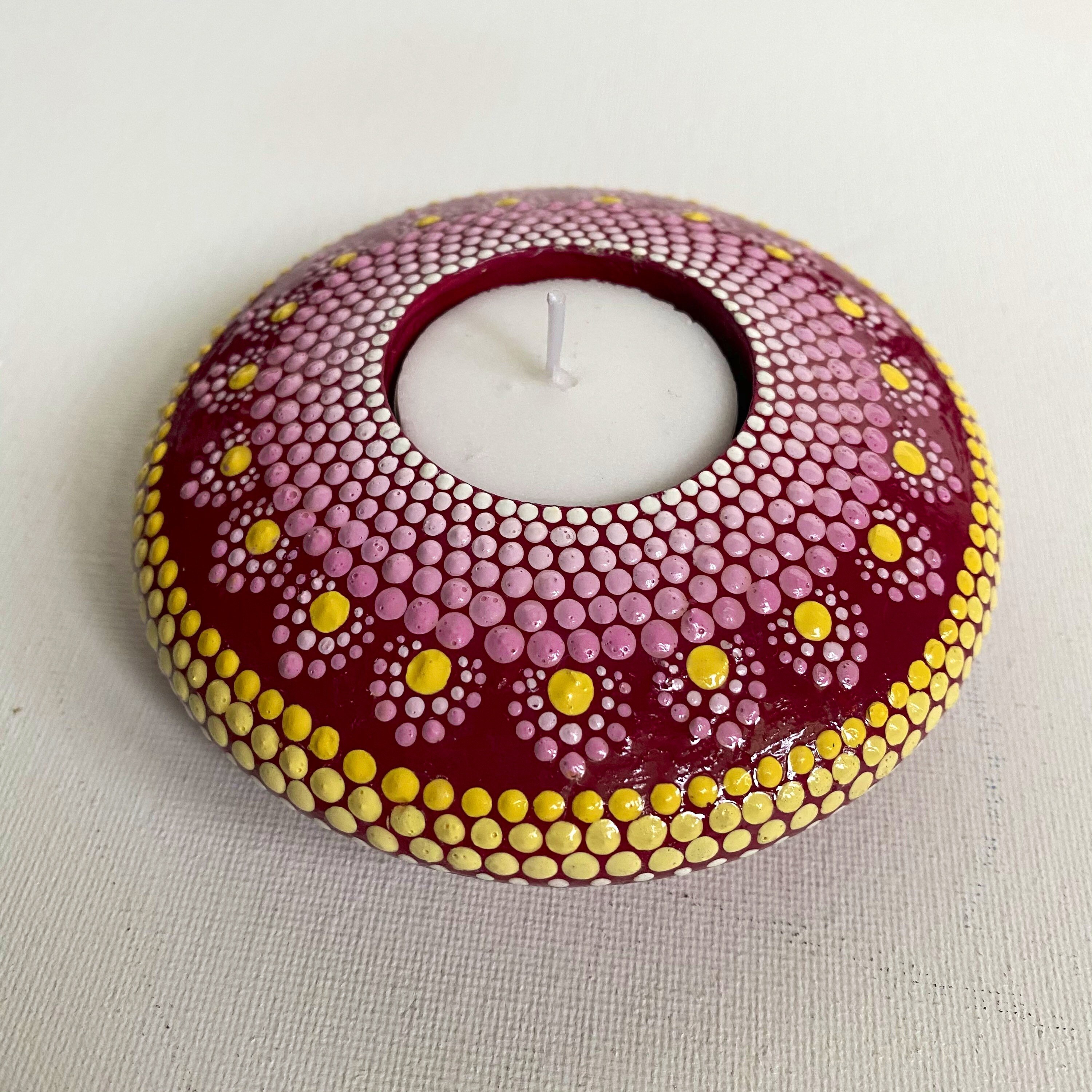 Mandala Porte-Lampe à Thé, Bougeoir Dot Art, Décoration de Maison Rose, Salon, Décor Chambre Boho, C