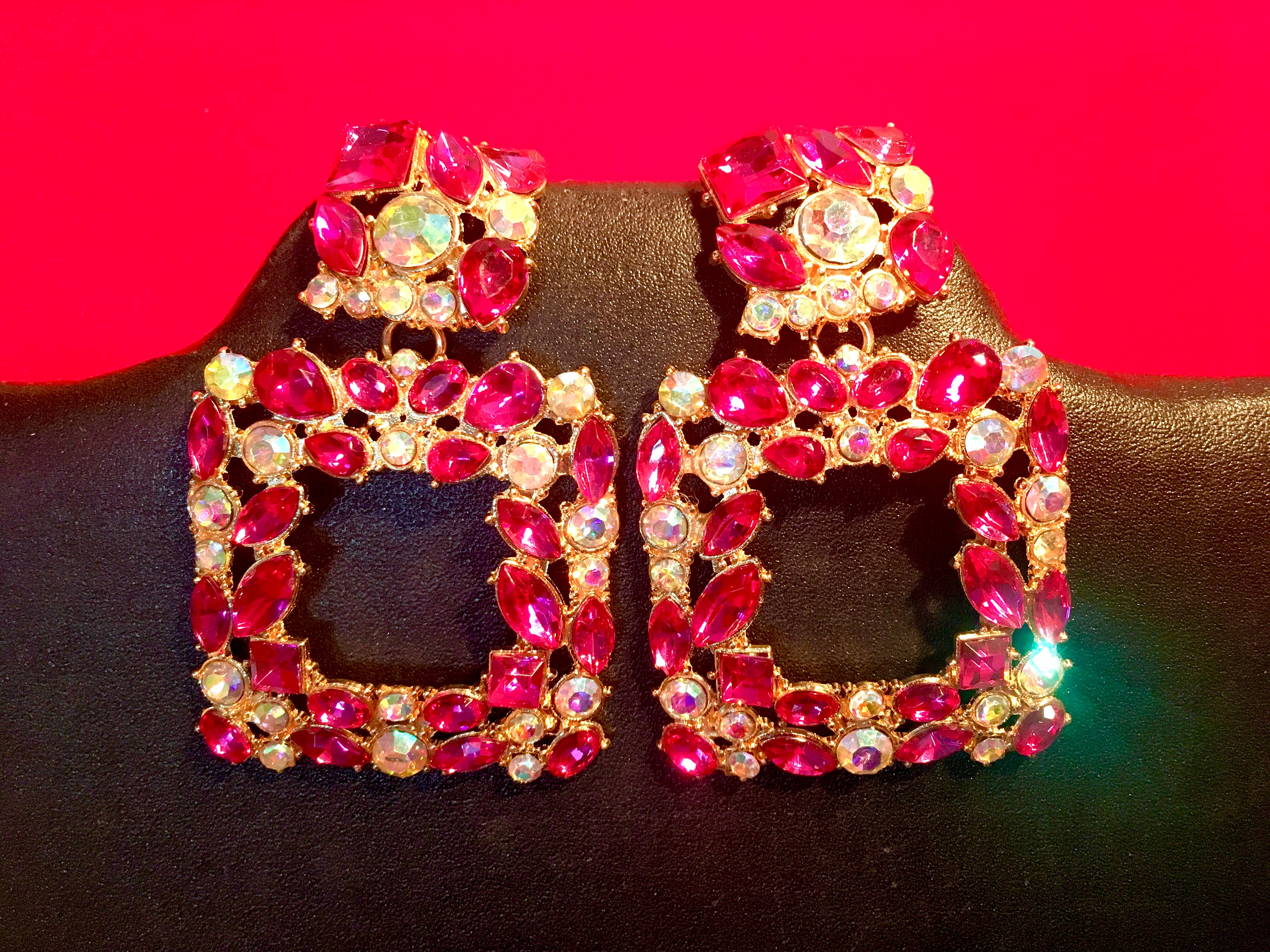 Hot Pink Crystal Door Knocker EarringsDisco1980s Etsy