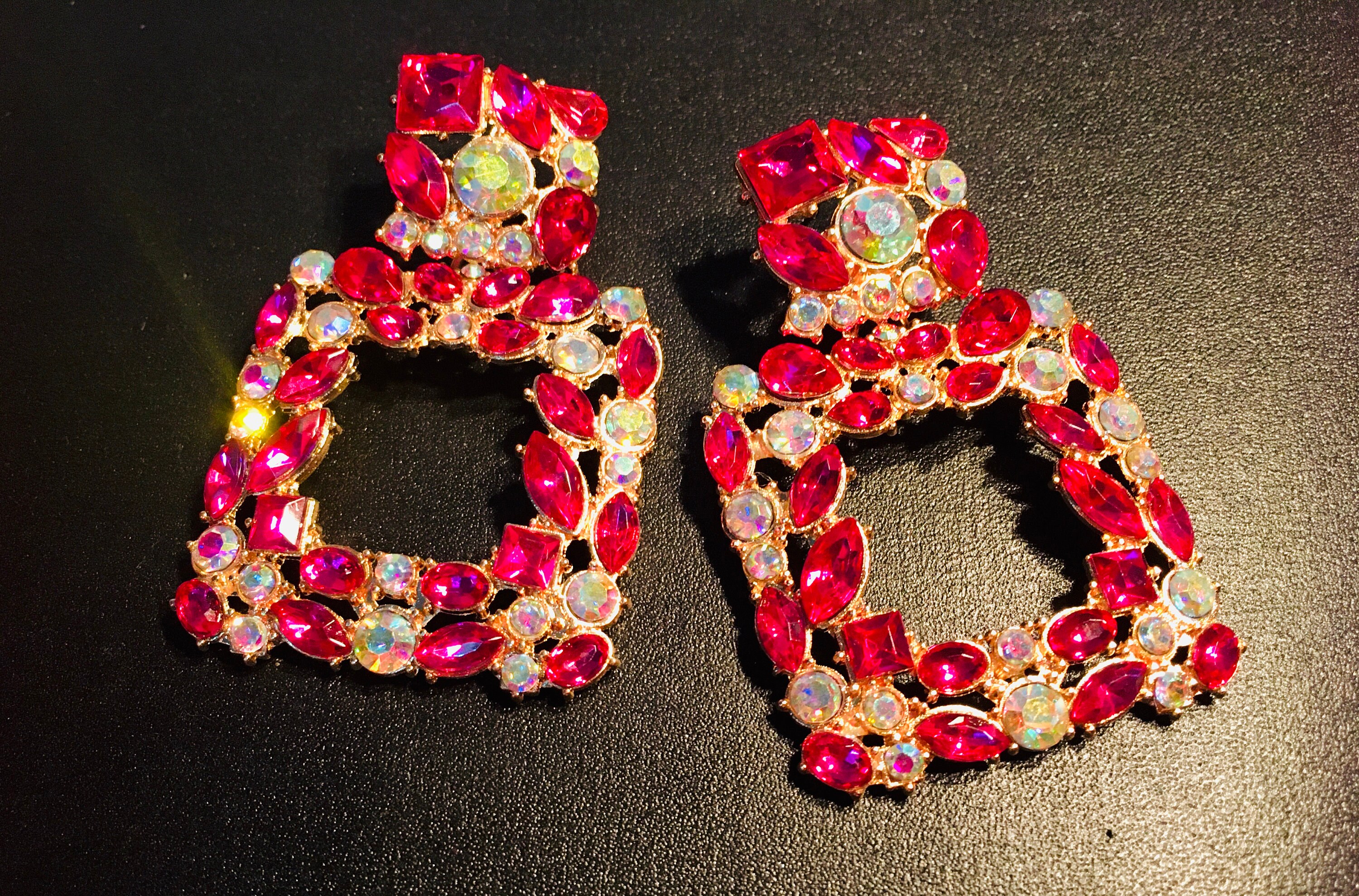 Hot Pink Crystal Door Knocker EarringsDisco1980s Etsy