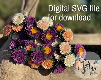 Aster, Aster Matsumoto, SVG, Make your own Paper flowers, Includes SVG Template, Step by Step instructions with pictures, DIY, wedding